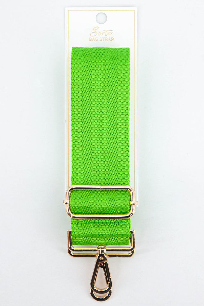 plain lime green woven bag strap with gold clip on hardware