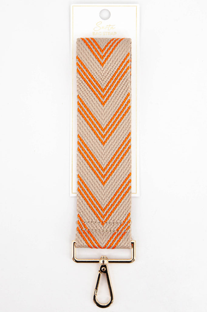 two tone orange and beige chevron striped clip on bag strap