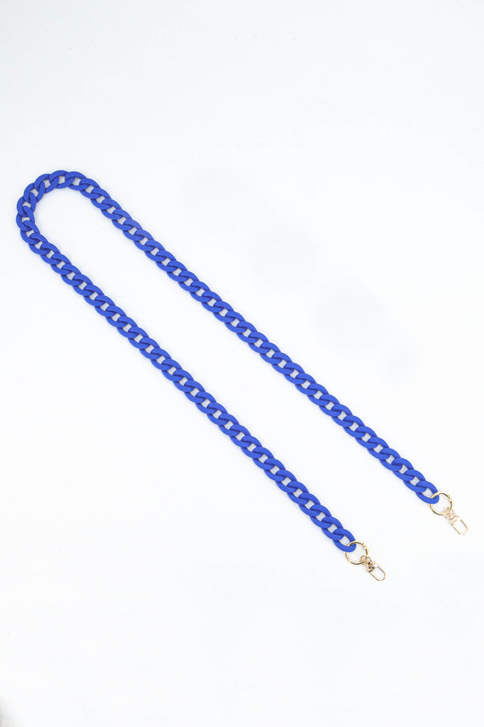 narrow cuban link acrylic bag strap with gold snap hook clip on attachments