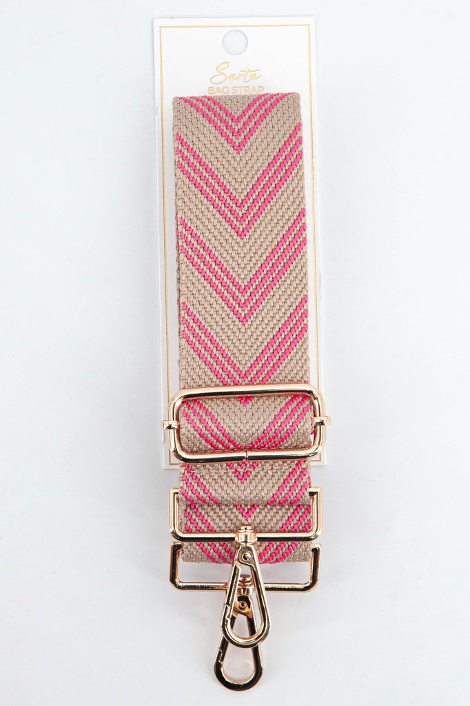 pink and beige chevron pattern replacement bag strap with gold hardware