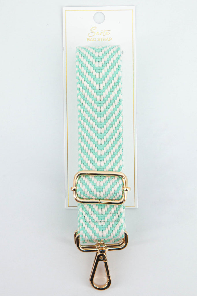 mint green chevron pattern replacement bag strap with gold hardware
